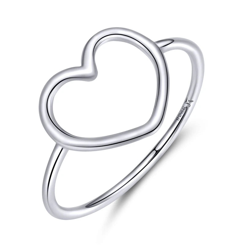 BAMOER 925 Sterling Silver Minimalist Heart Finger Rings for Women Wedding Engagement Statement Fashion Jewelry SCR641