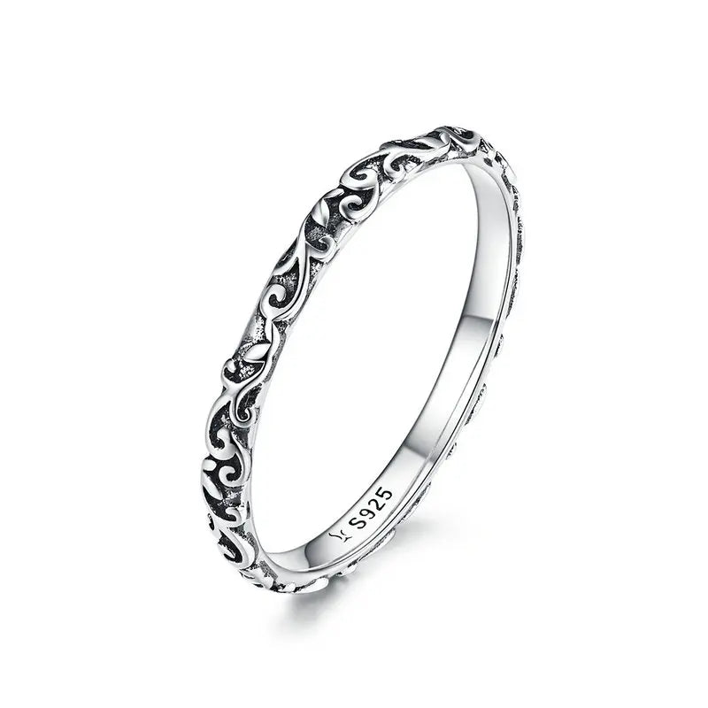 Silver Embossed Vintage Pattern Ring for Women