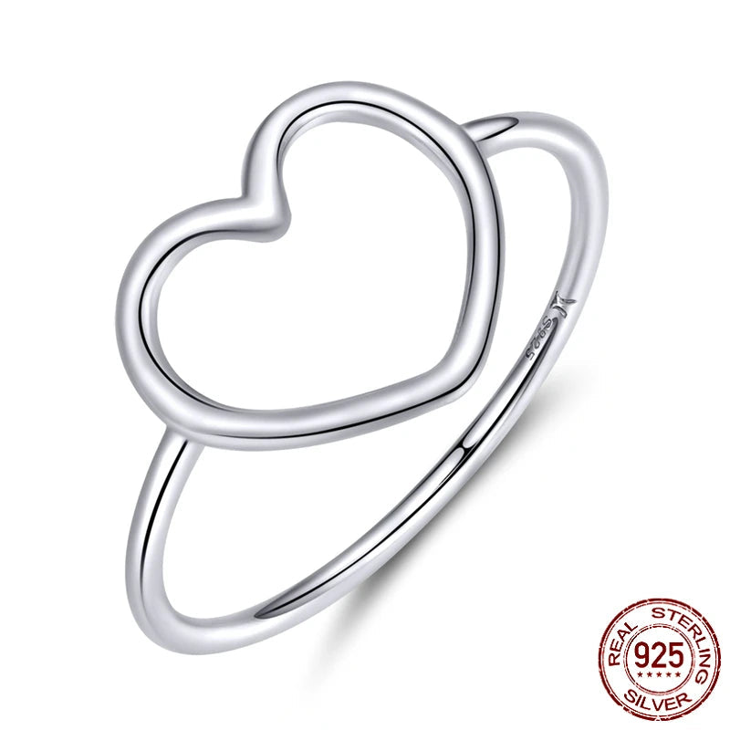 BAMOER 925 Sterling Silver Minimalist Heart Finger Rings for Women Wedding Engagement Statement Fashion Jewelry SCR641