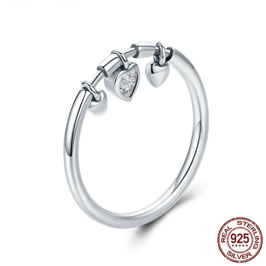 BAMOER 925 Sterling Silver Glittering Heart Clear CZ Anel Female Ring Women Wedding Engagement Jewelry SCR215