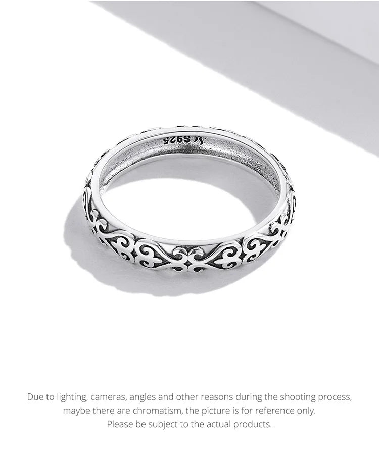 Silver Embossed Vintage Pattern Ring for Women