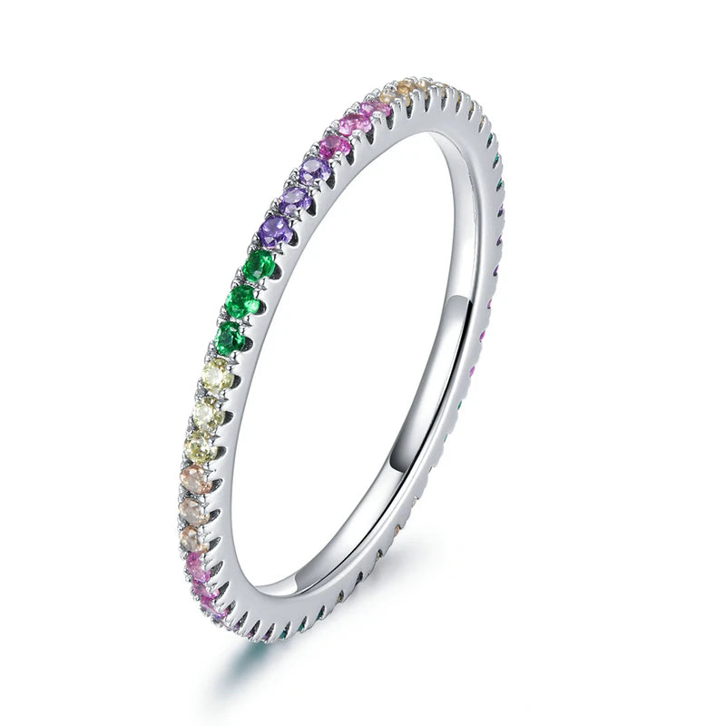 Silver Rainbow Zircon Finger Ring for Women