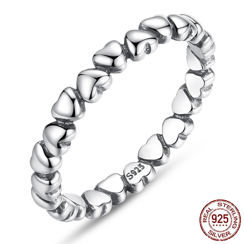 BAMOER 925 Sterling Silver Forever Love Heart Finger Ring Original Jewelry Gift Stackable Bague Korean Jewelry PA7108