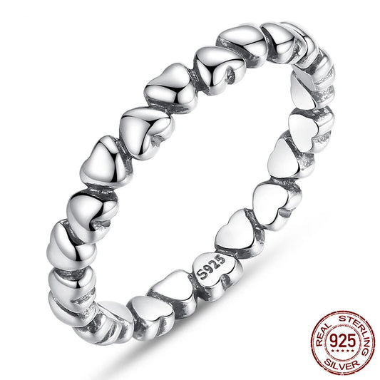 BAMOER 925 Sterling Silver Forever Love Heart Finger Ring Original Jewelry Gift Stackable Bague Korean Jewelry PA7108