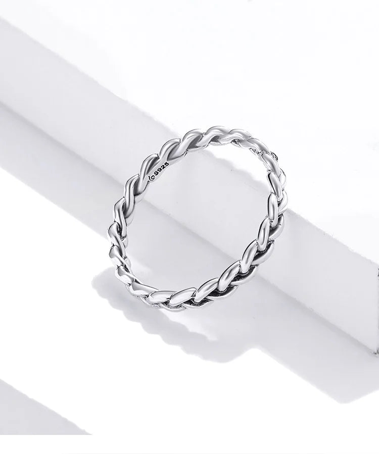 Silver Braided Texture Twisted Eternity Band Stackable Rings