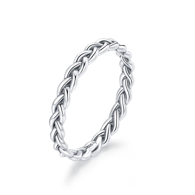 Silver Braided Texture Twisted Eternity Band Stackable Rings