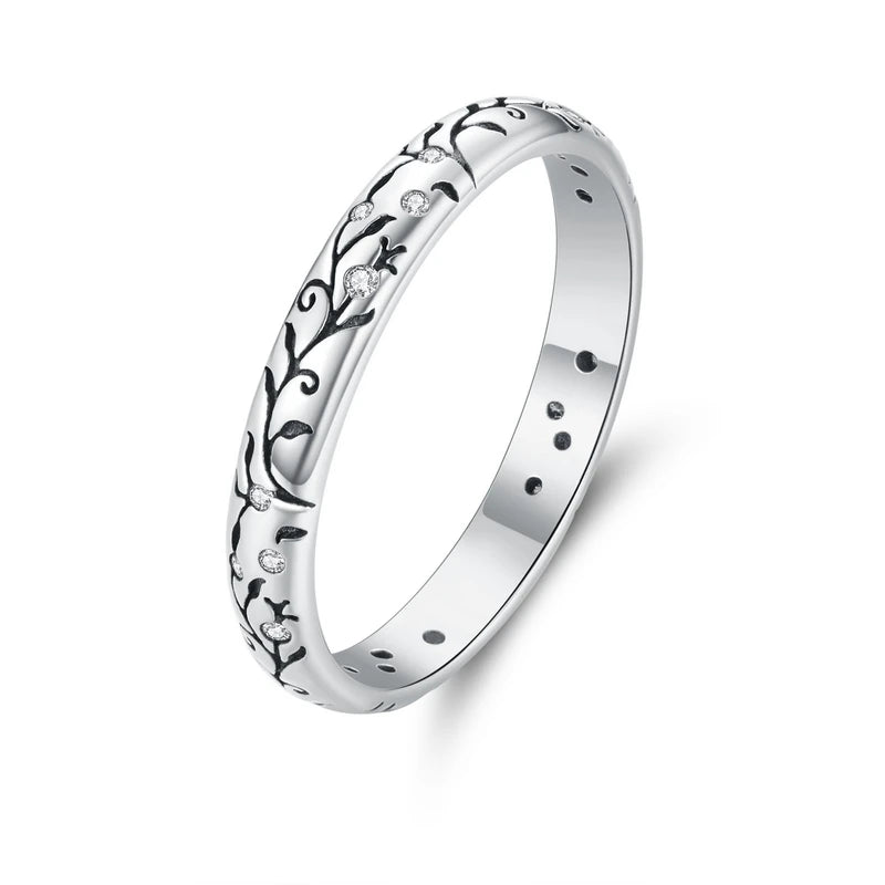 Silver Embossed Vintage Pattern Ring for Women