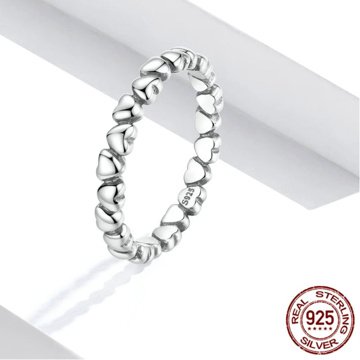 BAMOER 925 Sterling Silver Forever Love Heart Finger Ring Original Jewelry Gift Stackable Bague Korean Jewelry PA7108