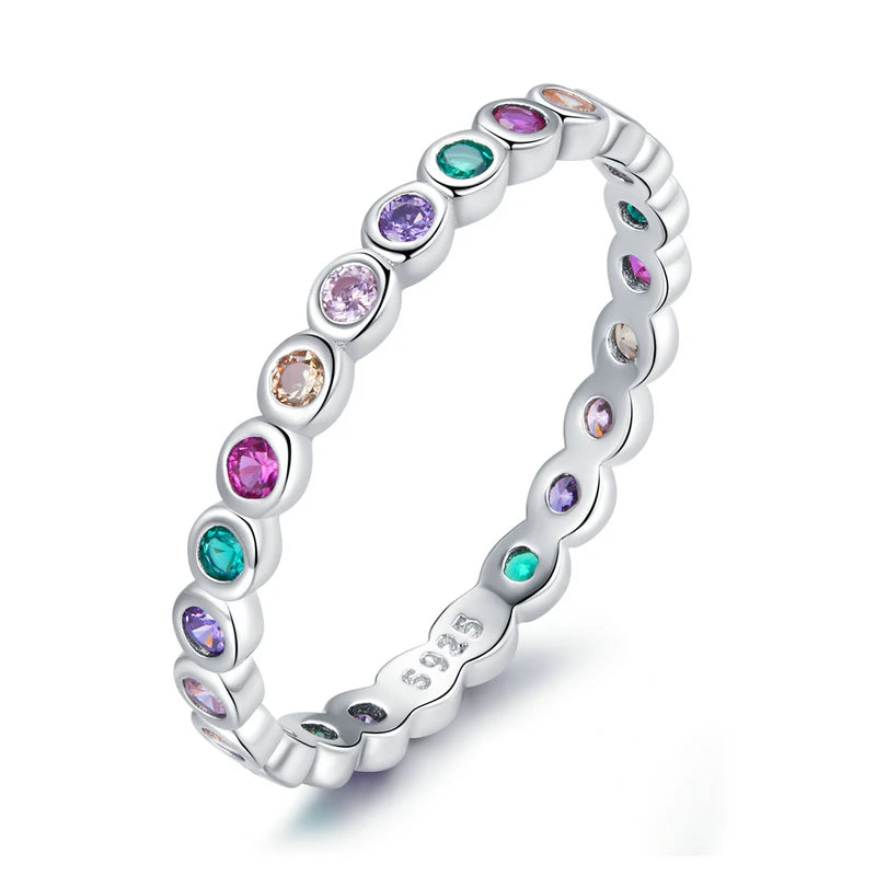 Silver Rainbow Zircon Finger Ring for Women