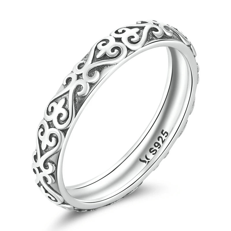 Silver Embossed Vintage Pattern Ring for Women