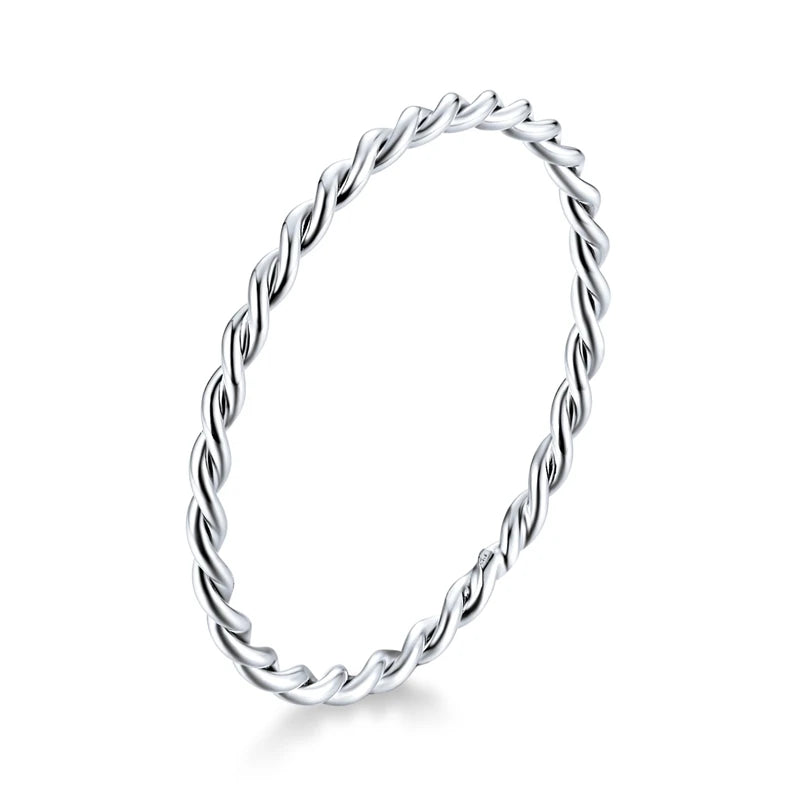 Silver Braided Texture Twisted Eternity Band Stackable Rings