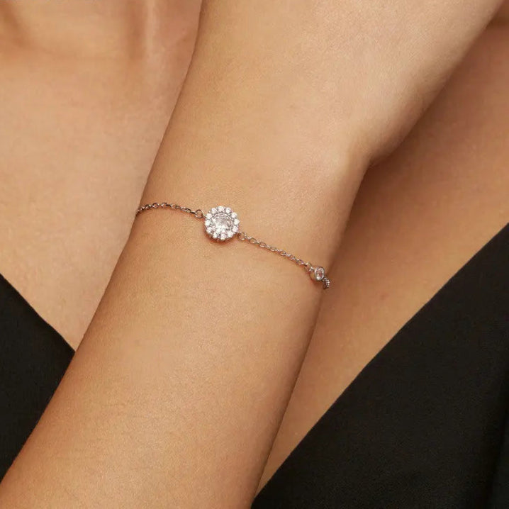 Moissanite Halo Bracelet for Women, Lab Grown Diamond 925 Sterling Silver Elegant Chain Bracelet