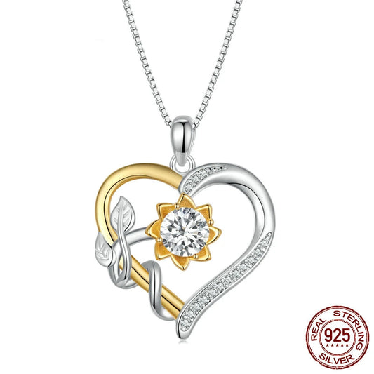 Bamoer 1 Carat Real Moissanite Heart Shape Flower Pendant Necklace for Women Birthday Gift 925 Sterling Silver Fine Jewelry