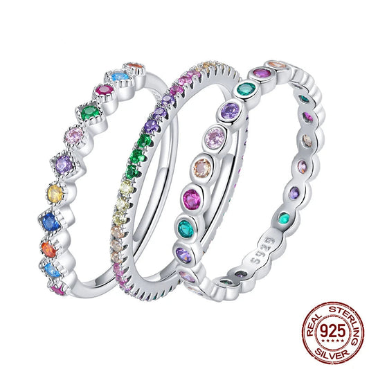 Silver Rainbow Zircon Finger Ring for Women