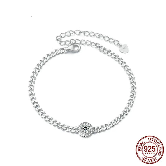 BAMOER White Gold Plated Moissanite Twisted Bracelet, 925 Sterling Silver VVS1 Round Moissanite Dainty Adjustable Bracelet