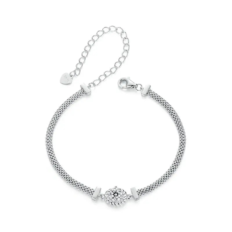 Sterling Silver Chic Moissanite Bracelet Retro Braided Silver Lab Diamond Chain Link Women Valentine's Day Jewelry