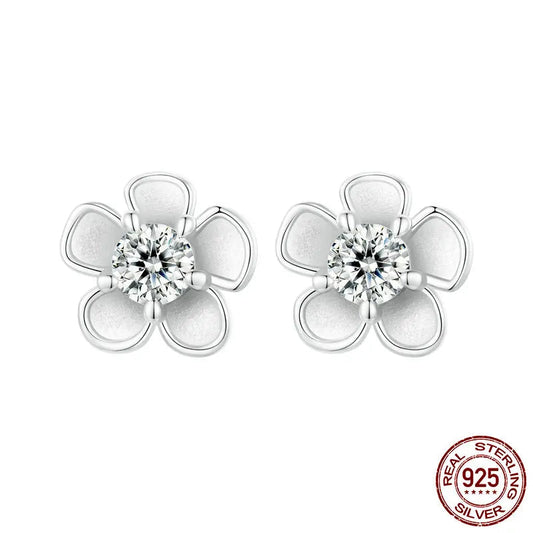 BAMOER Moissanite 925 Sterling Silver Stud Earrings, Brilliant Sakura Shape VVS1 Clarity Lab Created Diamond Earrings