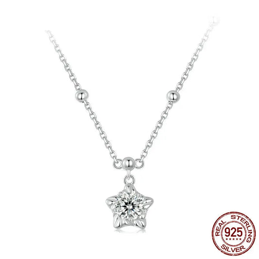 BAMOER 0.5CT Star Brilliant Cut Moissanite Pendant Necklace 925 Silver Flower Lab Diamond Test Past D Color Gemstone Necklace