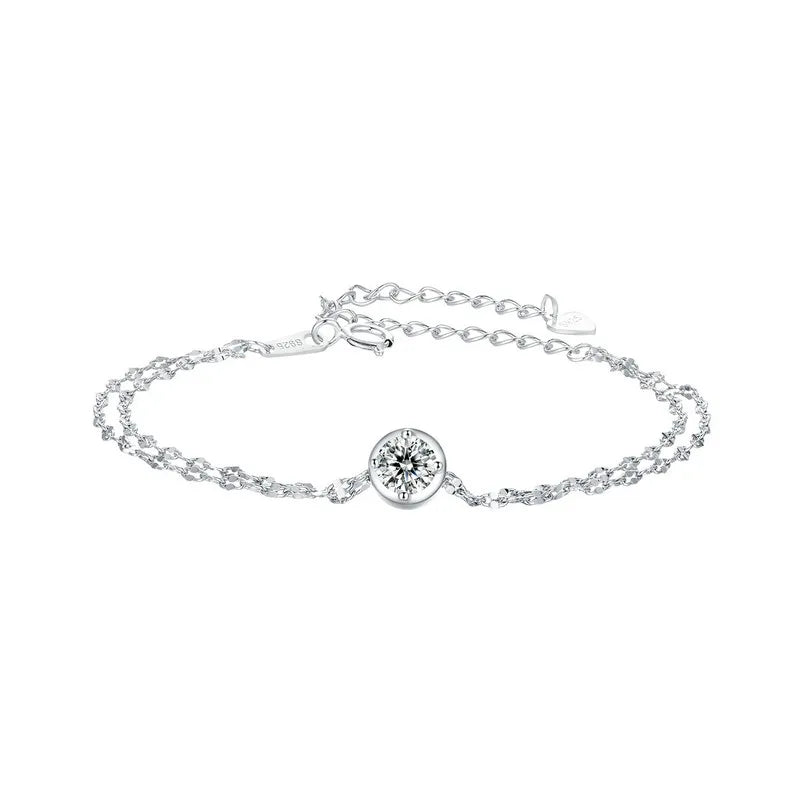 Sterling Silver Double-layer Moissanite Bracelet Round Shape Lab Grown Diamond Chain Link Women Luxury Wedding Gift