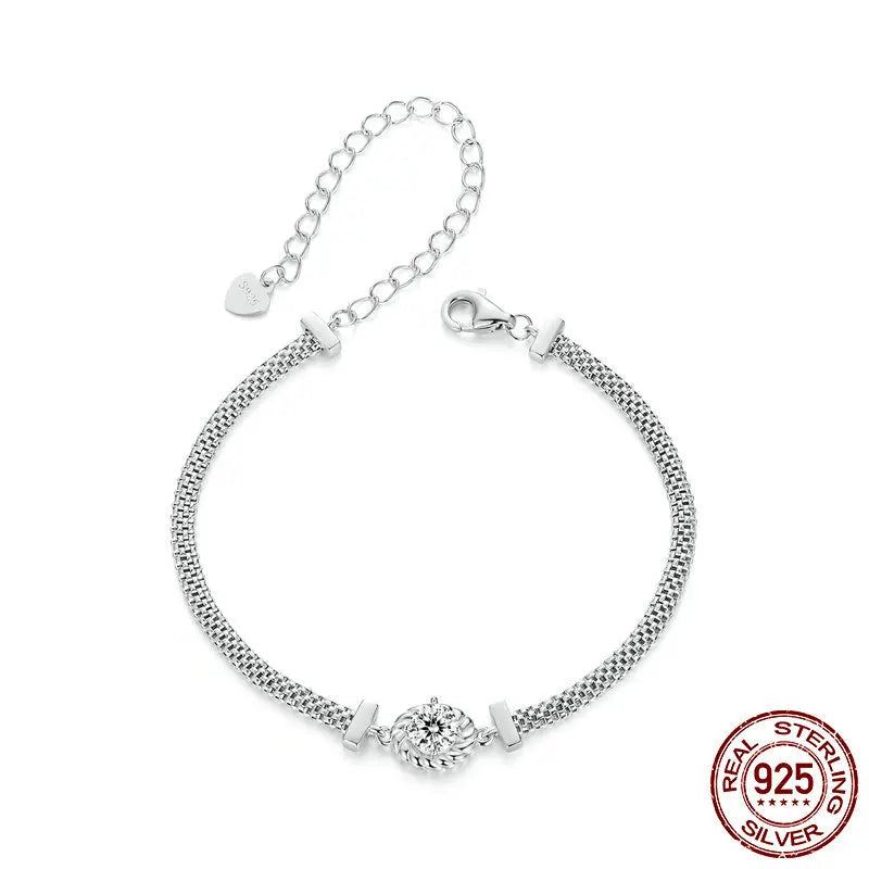 Sterling Silver Chic Moissanite Bracelet Retro Braided Silver Lab Diamond Chain Link Women Valentine's Day Jewelry