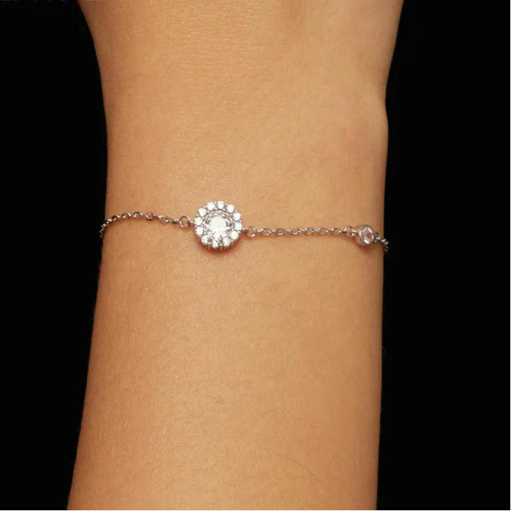 Moissanite Halo Bracelet for Women, Lab Grown Diamond 925 Sterling Silver Elegant Chain Bracelet