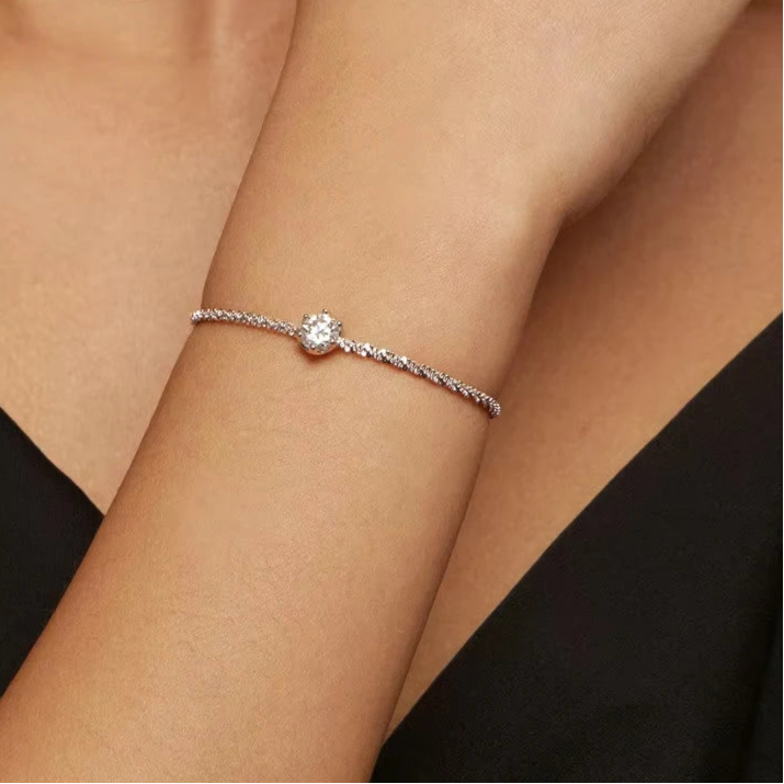 BAMOER Round White Moissanite Bracelet for Women, 1 Carat Lab Grown Diamond 925 Sterling Silver Elegant Bracelet