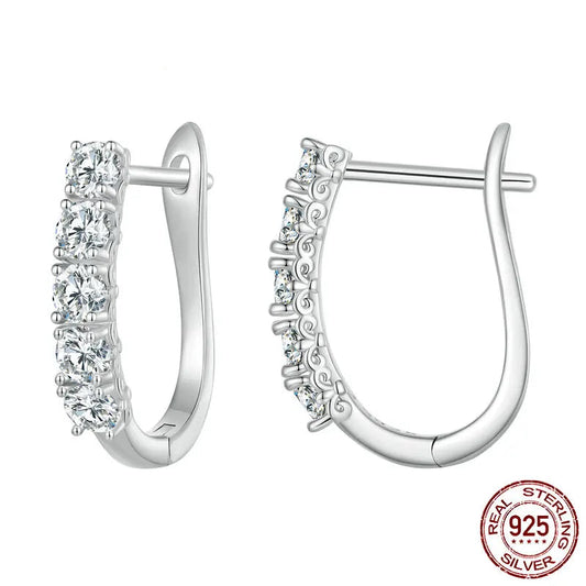 Bamoer 1.0CT Moissanite Ear Buckles 925 Sterling Silver U-Shaped Hoop Earrings for Women Valentine's Day Jewelry Gift