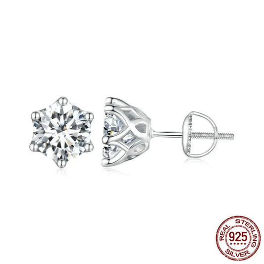 BAMOER Classic Moissanite Stud Earrings, S925 Silver D Color Brilliant Round Cut Lab Created Diamond Wedding Engagement Earrings