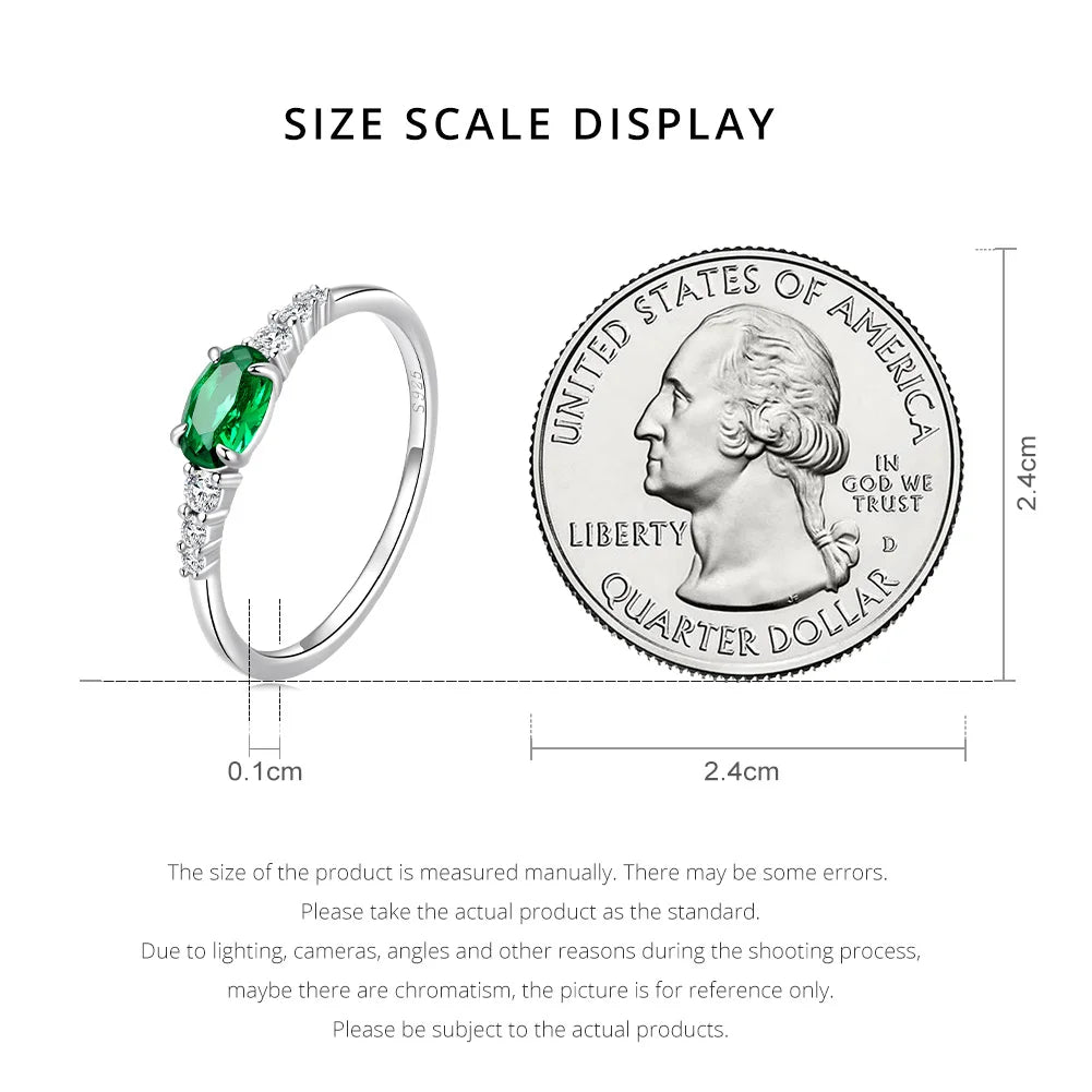 BAMOER 925 Sterling Silver Simple Gemstone Ring for Women Green Zirconium Ring Fine Jewelry Wedding Bridal Wedding Gift BSR265