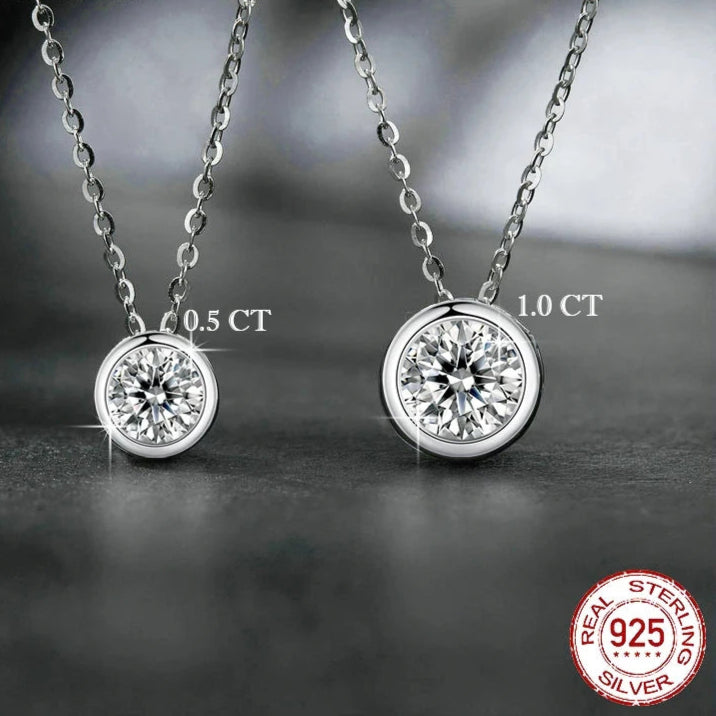 BAMOER 1 Carat Bazel Moissanite Necklace D color VVS1 Lab Grown Diamond Necklace for Women 925 Sterling Silver Wedding Jewelry