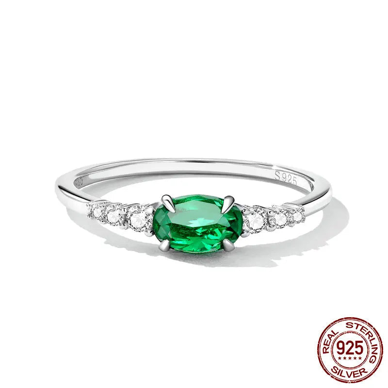 BAMOER 925 Sterling Silver Simple Gemstone Ring for Women Green Zirconium Ring Fine Jewelry Wedding Bridal Wedding Gift BSR265