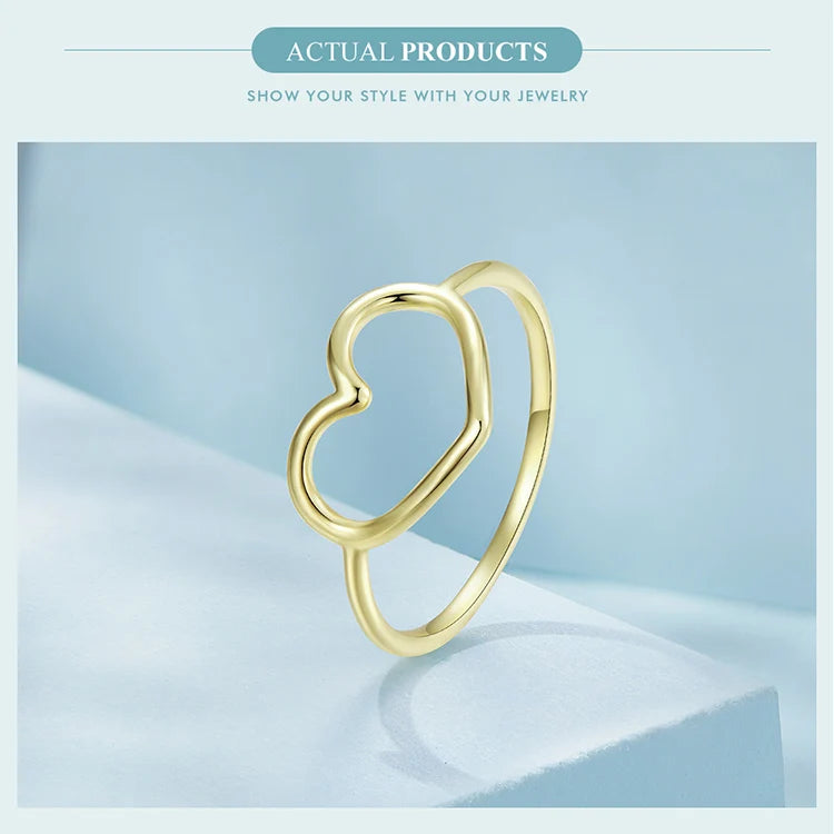 BAMOER 925 Sterling Silver Minimalist Heart Finger Rings for Women Wedding Engagement Statement Fashion Jewelry SCR641