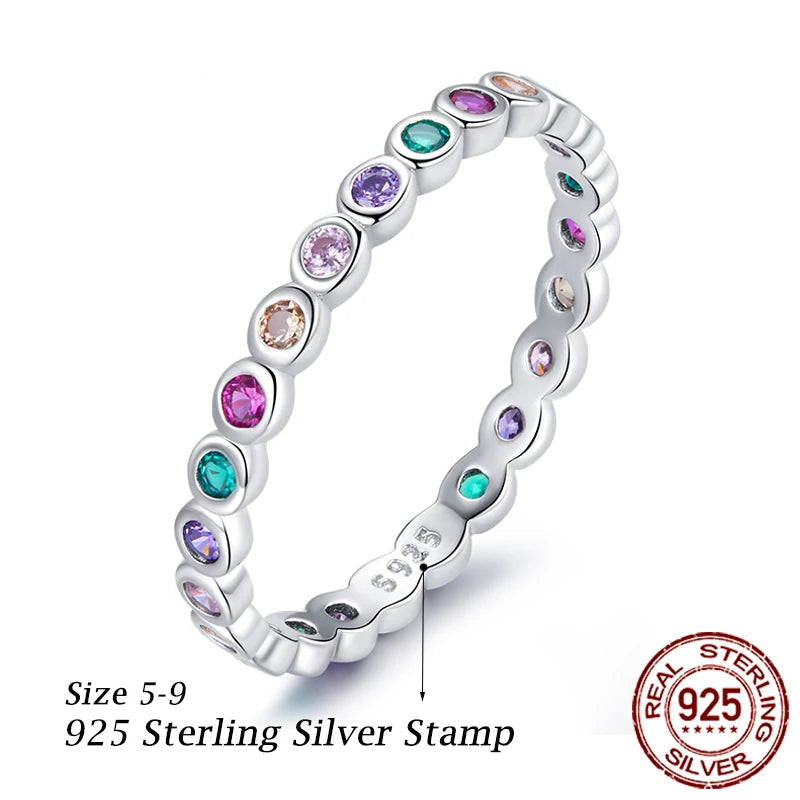 Silver Rainbow Zircon Finger Ring for Women