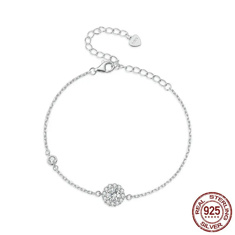 Moissanite Halo Bracelet for Women, Lab Grown Diamond 925 Sterling Silver Elegant Chain Bracelet