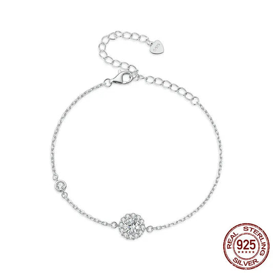 Moissanite Halo Bracelet for Women, Lab Grown Diamond 925 Sterling Silver Elegant Chain Bracelet