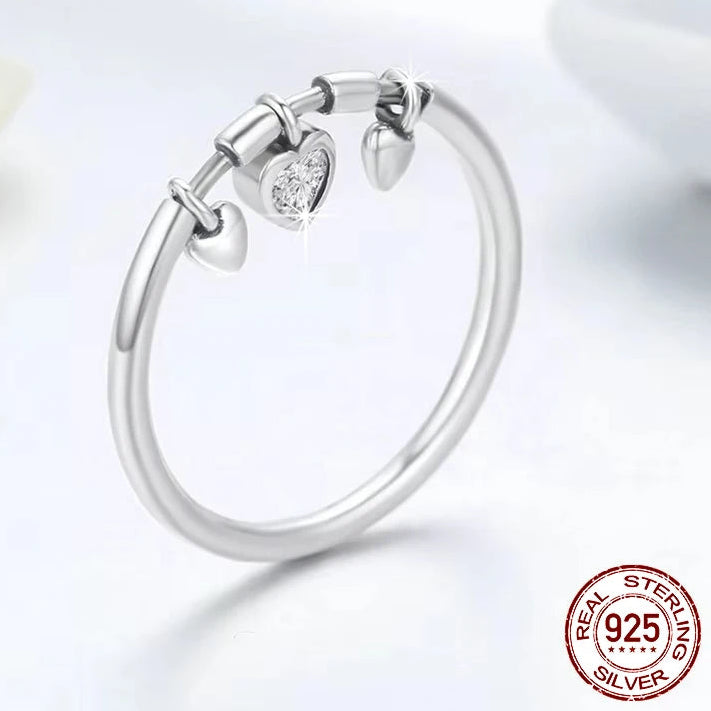 BAMOER 925 Sterling Silver Glittering Heart Clear CZ Anel Female Ring Women Wedding Engagement Jewelry SCR215