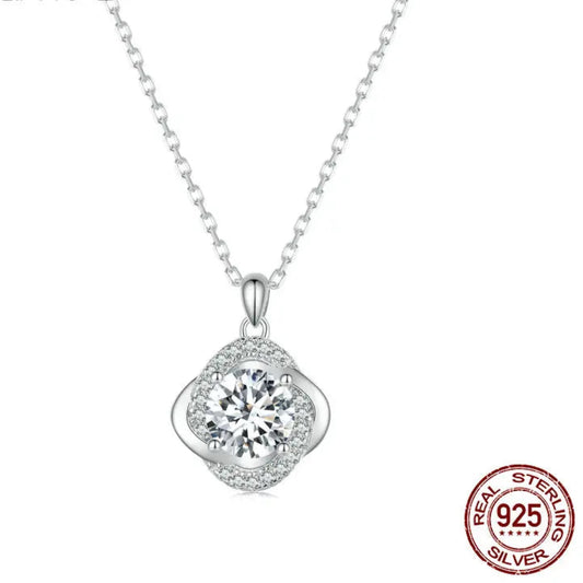 Bamoer 1 Carat Real Moissanite Pendant Necklace for Women Lucky Four Clover 925 Sterling Silver Wedding Bridal Jewelry