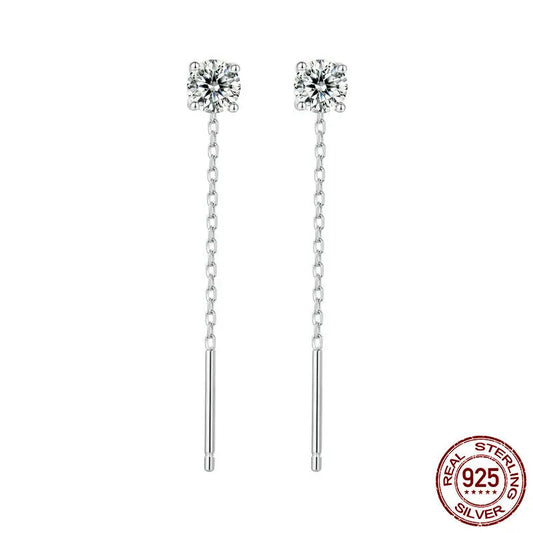 BAMOER Moissanite Threader/Drop Earrings for Women, 925 Sterling Silver Moissanite Platinum Plated Chain Hypoallergenic Earrings