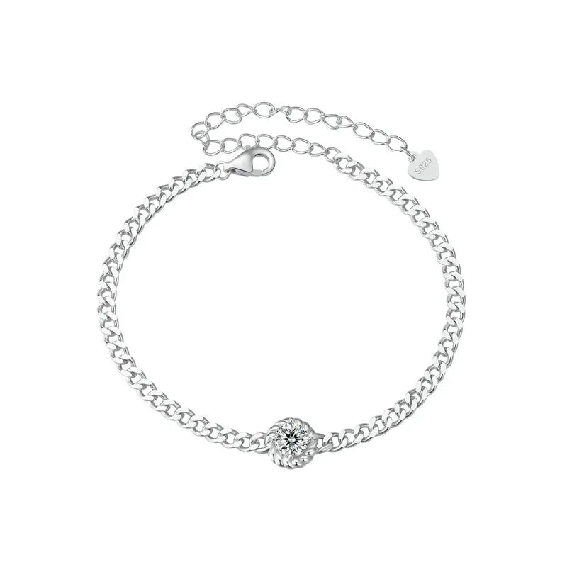 BAMOER White Gold Plated Moissanite Twisted Bracelet, 925 Sterling Silver VVS1 Round Moissanite Dainty Adjustable Bracelet