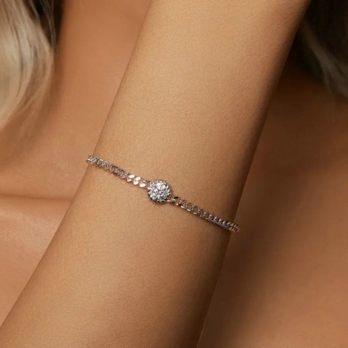 BAMOER White Gold Plated Moissanite Twisted Bracelet, 925 Sterling Silver VVS1 Round Moissanite Dainty Adjustable Bracelet