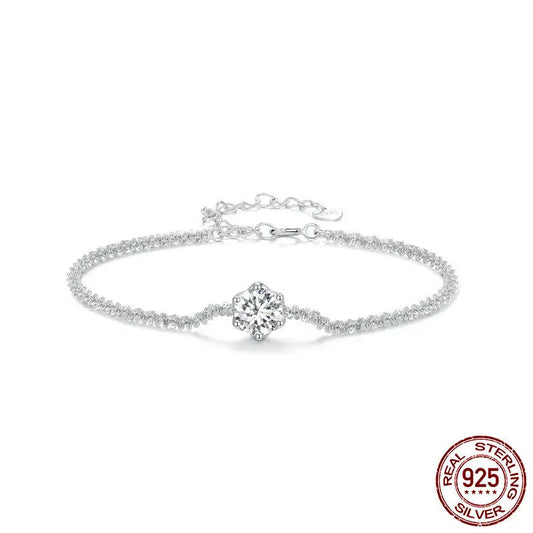 BAMOER Round White Moissanite Bracelet for Women, 1 Carat Lab Grown Diamond 925 Sterling Silver Elegant Bracelet