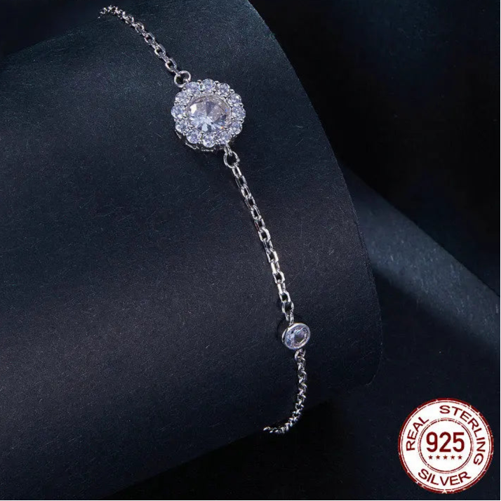 Moissanite Halo Bracelet for Women, Lab Grown Diamond 925 Sterling Silver Elegant Chain Bracelet