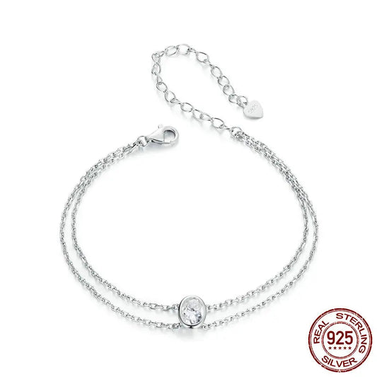 Sterling Silver Double-layer 1CT Moissanite Bracelet Oval Shape Lab Grown Diamond Chain Link for Women Wedding Gift