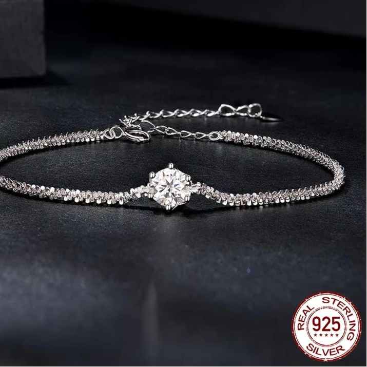 BAMOER Round White Moissanite Bracelet for Women, 1 Carat Lab Grown Diamond 925 Sterling Silver Elegant Bracelet