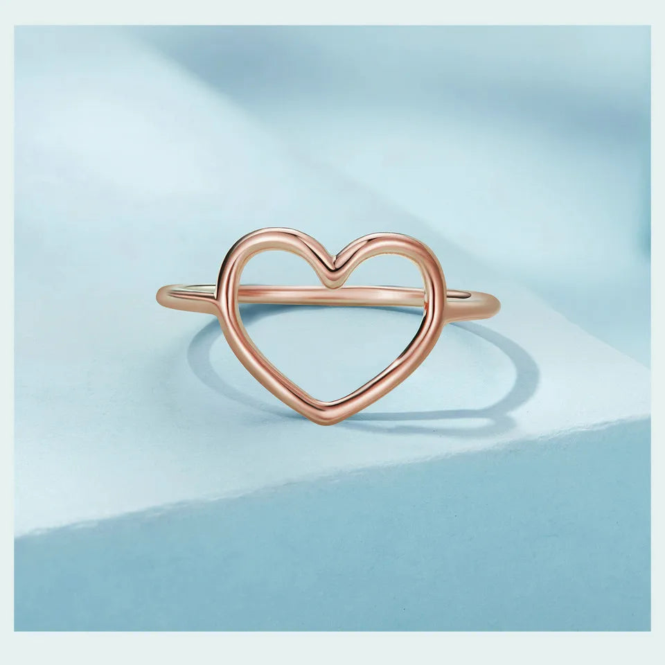 BAMOER 925 Sterling Silver Minimalist Heart Finger Rings for Women Wedding Engagement Statement Fashion Jewelry SCR641