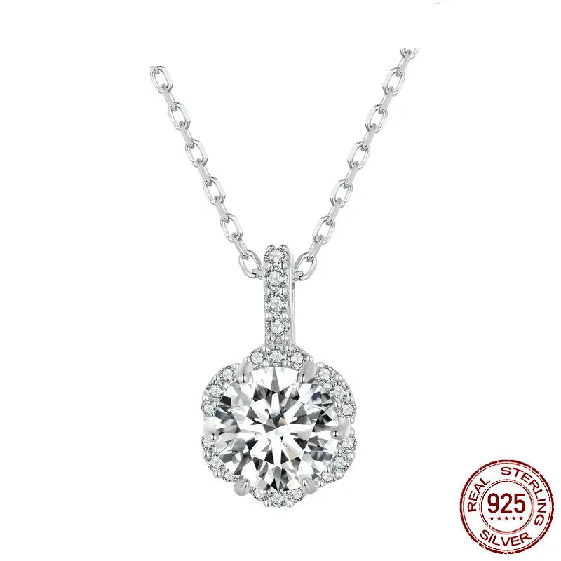 Bamoer 1 Carat Round Brilliant Cut Moissanite Pendant Necklace 925 Silver Flower Lab Diamond Test Past D Color Gemstone Necklace