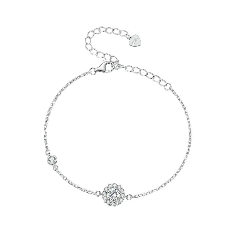 Moissanite Halo Bracelet for Women, Lab Grown Diamond 925 Sterling Silver Elegant Chain Bracelet