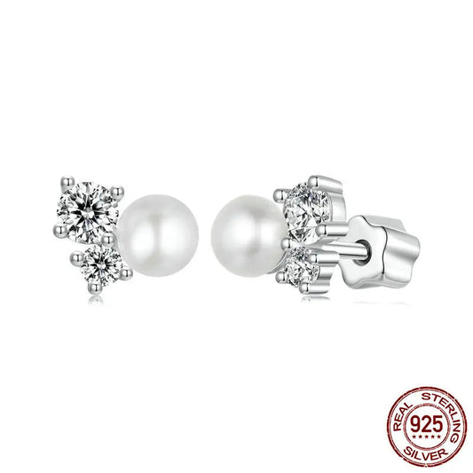 BAMOER White Gold Plated Moissanite Stud Earrings Stud Screw Back 925 Sterling Silver Pearl Hypoallergenic Earrings for Women