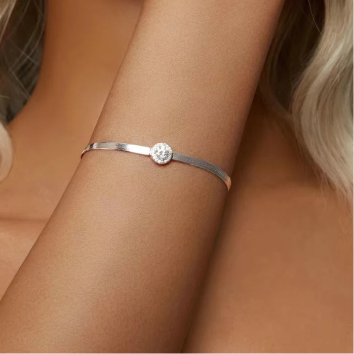 0.5CT Moissanite Halo Pendant Bracelet Exquisite 925 Sterling Silver Snake Chain Link for Women Wedding Fine Jewelry Gift