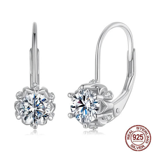 BAMOER Platinum Plated Moissanite Flower Earrings for Women, Round Cut Lab Diamond 925 Sterling Silver Hypoallergenic Earrings